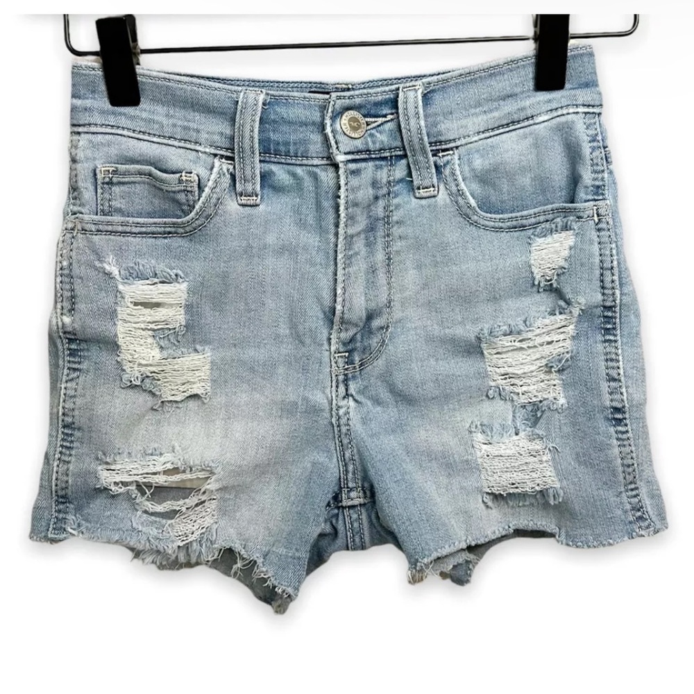 Hollister Light Wash Distressed High Rise 3” shorts